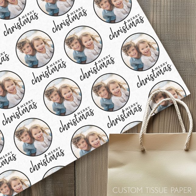 Merry Christmas with One Circle Photo - white Tissue Paper (Custom Tissue Paper)