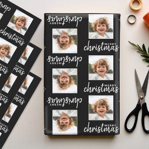 Merry Christmas with One Square Photo black Wrapping Paper Sheets