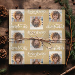 Merry Christmas with One Square Photo - gold Wrapping Paper<br><div class="desc">Add one picture to this cute holiday illustration - perfect for the kids. A simple and modern photo to make a memorable wrap under your tree.</div>