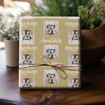 Merry Christmas with One Square Photo - gold Wrapping Paper<br><div class="desc">Add one picture to this cute holiday illustration - perfect for the kids. A simple and modern photo to make a memorable wrap under your tree.</div>