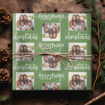 Merry Christmas with One Square Photo - green Wrapping Paper<br><div class="desc">Add one picture to this cute holiday illustration - perfect for the kids. A simple and modern photo to make a memorable wrap under your tree.</div>