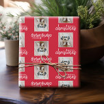 Merry Christmas with One Square Photo - red Wrapping Paper<br><div class="desc">Add one picture to this cute holiday illustration - perfect for the kids. A simple and modern photo to make a memorable wrap under your tree.</div>