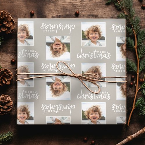 Merry Christmas with One Square Photo taupe Wrapping Paper Sheets