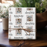 Merry Christmas with One Square Photo - white Wrapping Paper<br><div class="desc">Add one picture to this cute holiday illustration - perfect for the kids. A simple and modern photo to make a memorable wrap under your tree.</div>