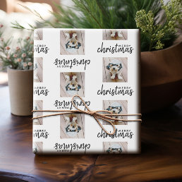 Merry Christmas with One Square Photo - white Wrapping Paper
