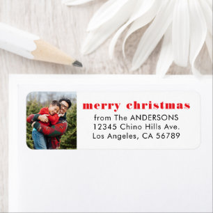 Merry Christmas with Photo Return Address Label