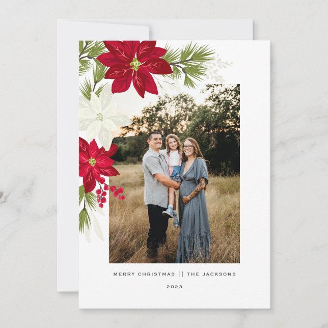 Merry Christmas with Poinsettias Holiday Card (Front)