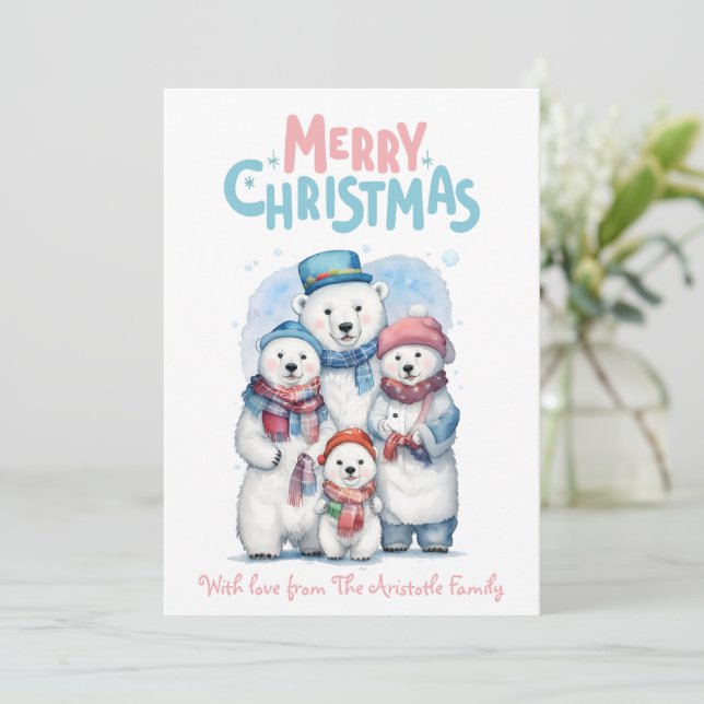 Merry Christmas with Polar Bears Holiday Flat Card (Standing Front)