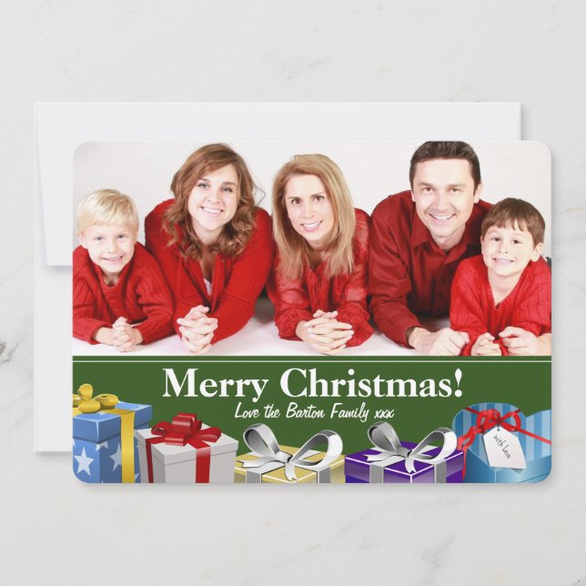 Merry Christmas with Presents Custom Photo Holiday Card (Front)