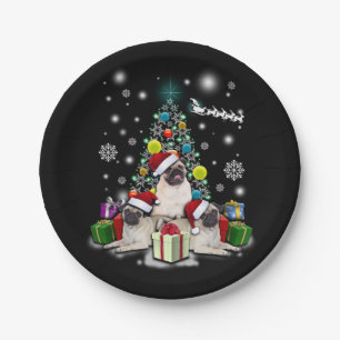 Merry Christmas with Pug Dog Animal Paper Plates