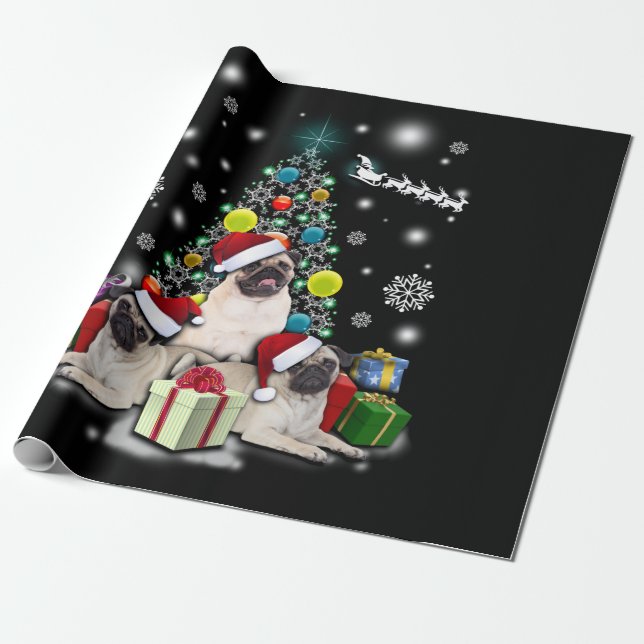 Merry Christmas with Pug Dog Animal Wrapping Paper (Unrolled)