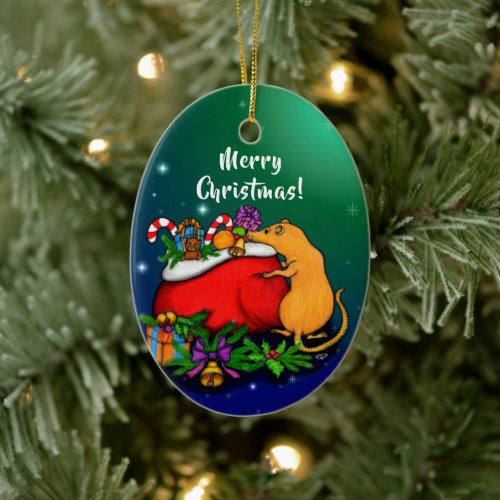 Merry Christmas with Rat Prince Ceramic Ornament