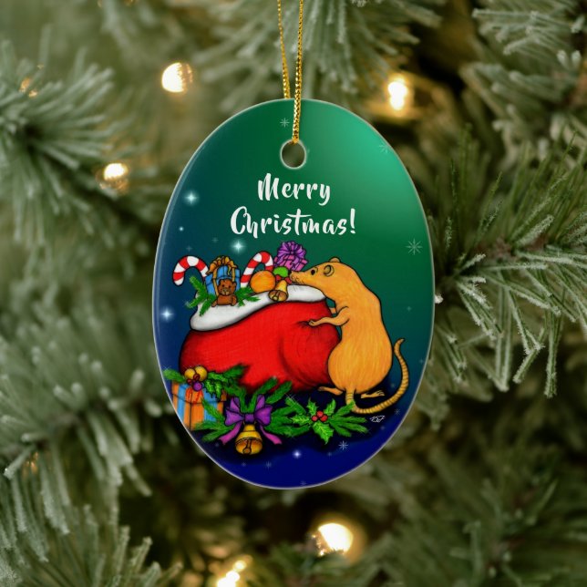 Merry Christmas with Rat Prince Ceramic Ornament (Tree)