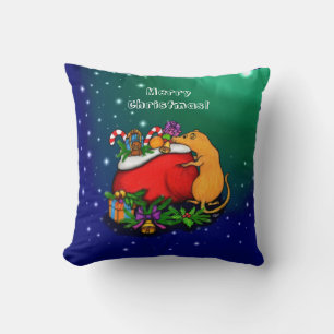 Merry Christmas with Rat Prince Throw Pillow