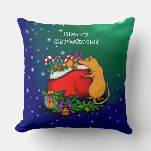 Merry Christmas with Rat Prince Throw Pillow