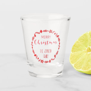Merry Christmas With Red Leaves Decor Shot Glass