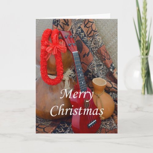 Merry Christmas with Red Ribbon Lei Holiday Card