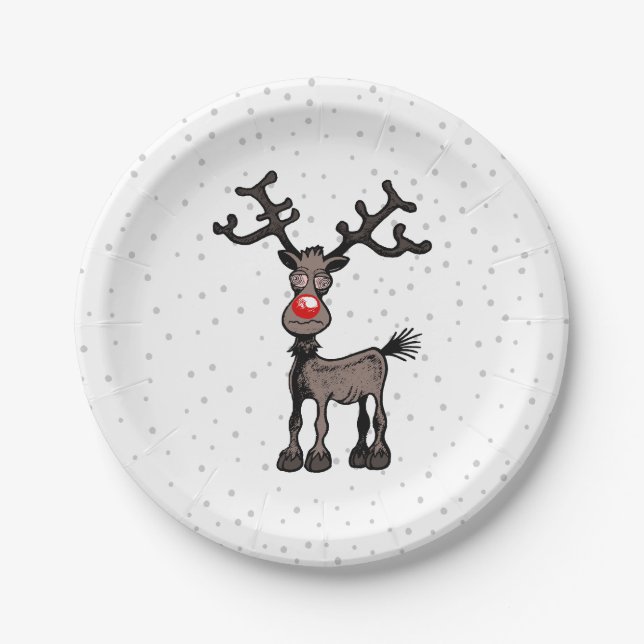 Merry Christmas with Rudolph Paper Plates (Front)