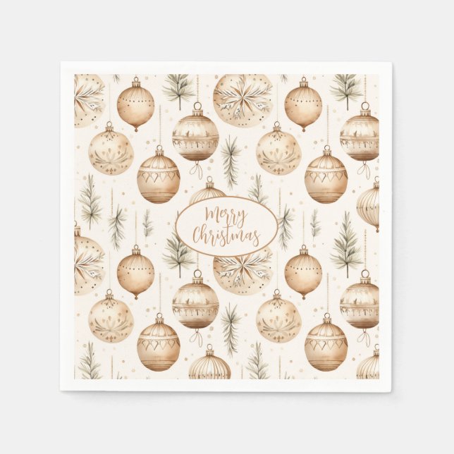 Merry Christmas with Rustic Ornaments and Pine Napkins (Front)