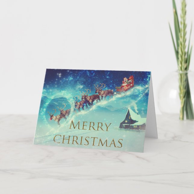 Merry Christmas with Santa and Reindeer's. Card (Front)