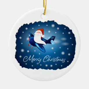 Merry Christmas with Santa Ceramic Ornament