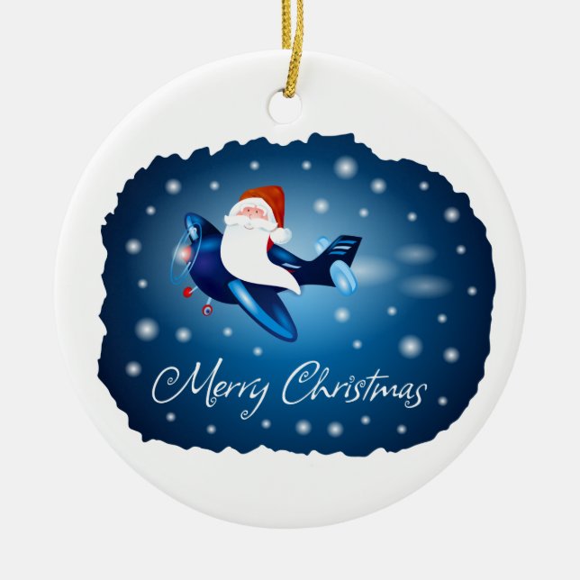 Merry Christmas with Santa Ceramic Ornament (Front)