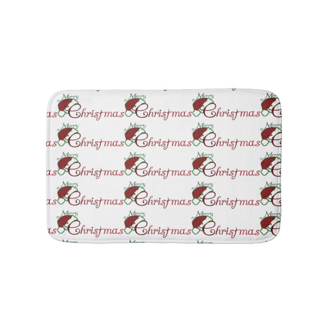 **MERRY CHRISTMAS** WITH SANTA HAT BATH MAT (Front)