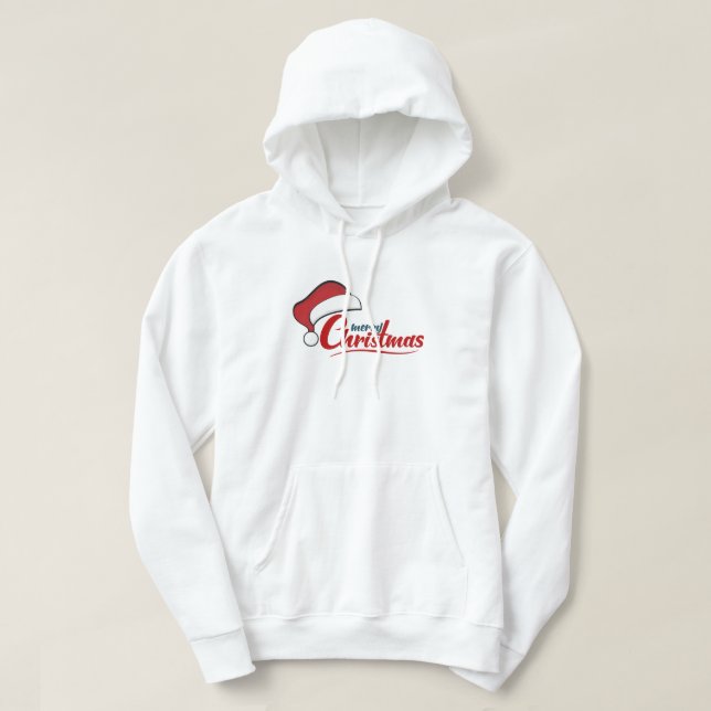 Merry Christmas with Santa Hat   Hoodie (Design Front)