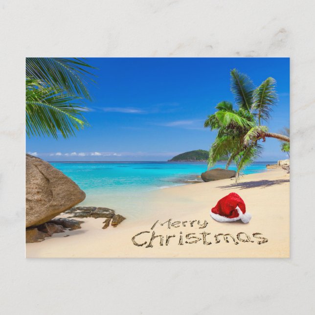 Merry Christmas With Santa Hat In The Tropics Holiday Postcard (Front)