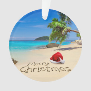 Merry Christmas With Santa Hat In The Tropics Ornament