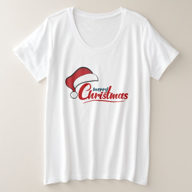 Merry Christmas with Santa Hat  Plus Size T-Shirt (Design Front)