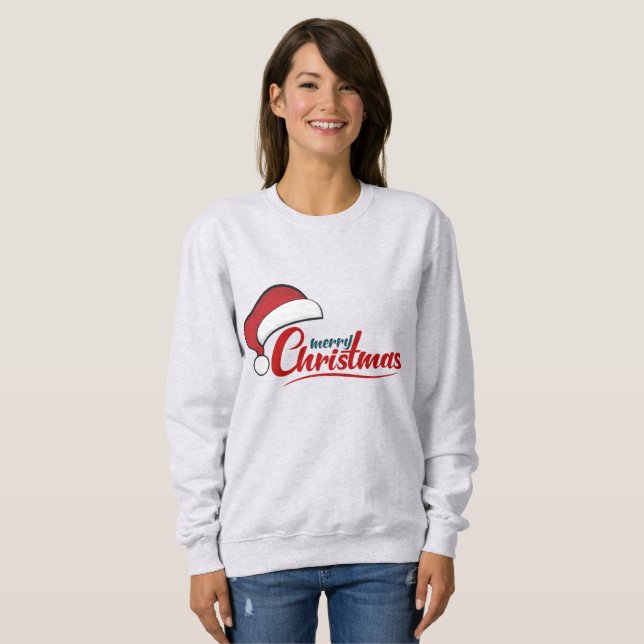 Merry Christmas with Santa Hat     Sweatshirt (Front Full)