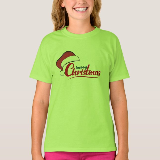 Merry Christmas with Santa Hat  T-Shirt (Front)