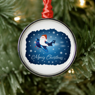 Merry Christmas with Santa Metal Ornament