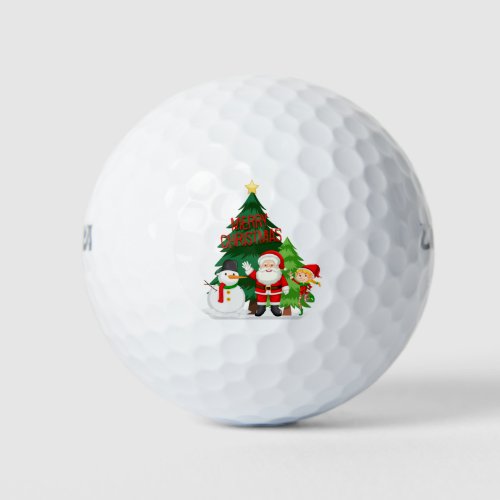 Merry Christmas with Santa snowman and elf Golf Balls