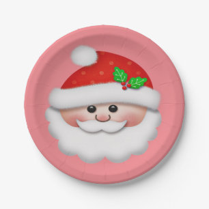 Merry Christmas with Santa's Face for Kids Paper Plates