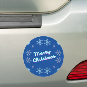 Merry Christmas with Snow Flakes Car Magnet