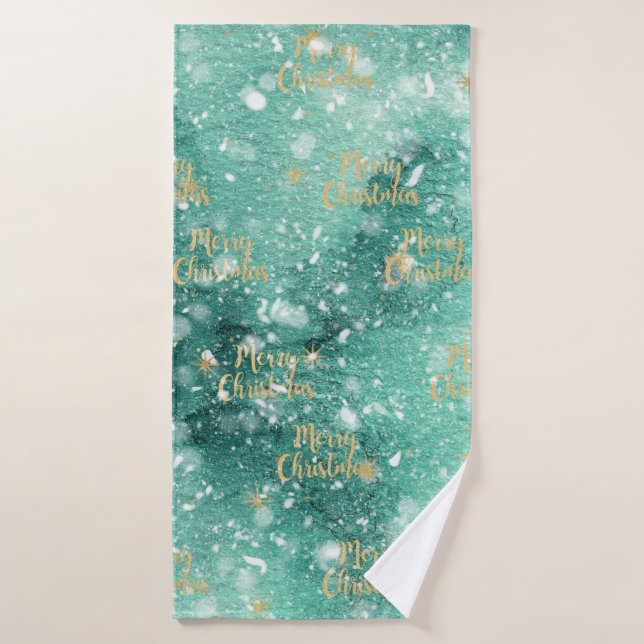 Merry Christmas With Snowflakes Bath Towel (Bath Towel)