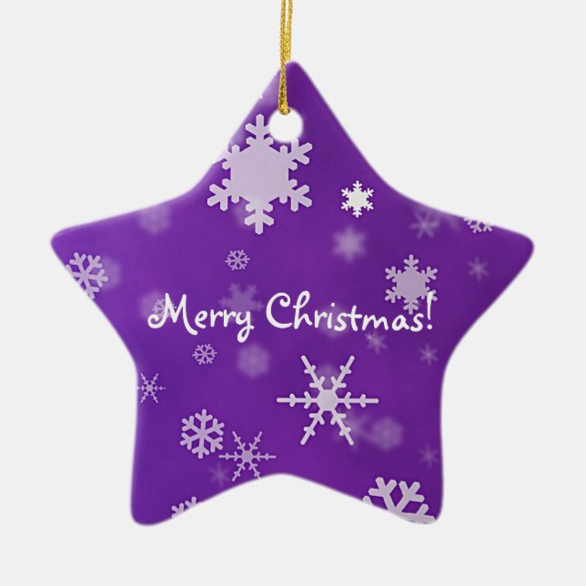 Merry Christmas with snowflakes lavender Ceramic Ornament (Front)