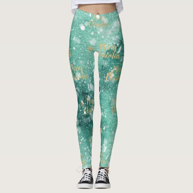 Merry Christmas With Snowflakes Leggings (Front)
