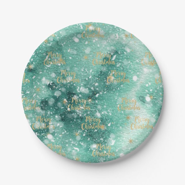 Merry Christmas With Snowflakes Paper Plates (Front)