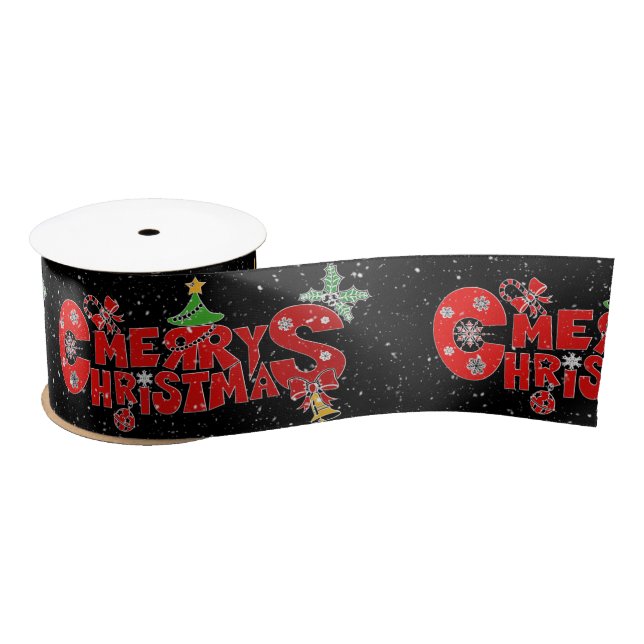 Merry Christmas With Snowflakes Satin Ribbon (Spool)