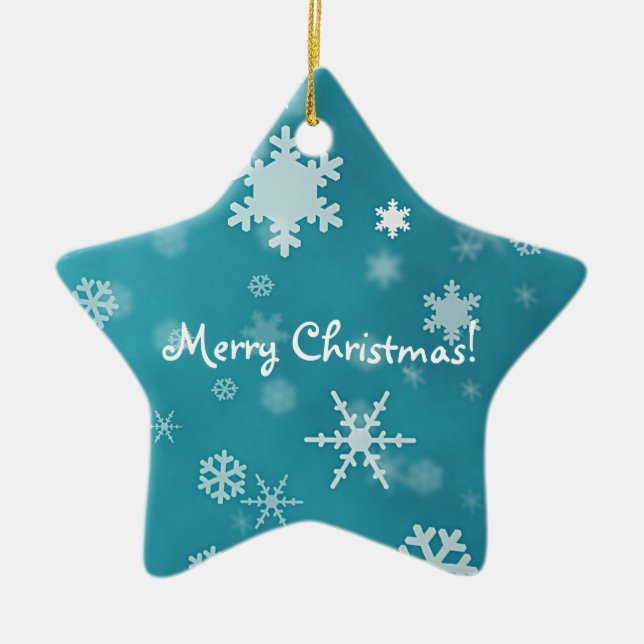 Merry Christmas with snowflakes turquoise Ceramic Ornament (Front)
