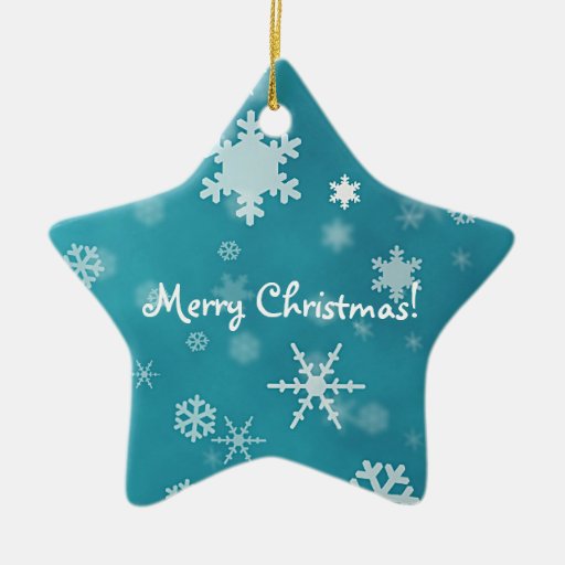 Merry Christmas with snowflakes turquoise Christmas Tree Ornaments | Zazzle