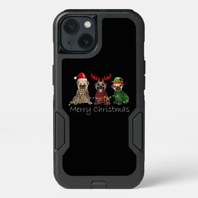 Merry Christmas with three pug dogs Otterbox iPhone Case (Back)