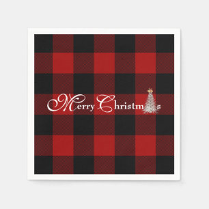 Merry Christmas with tree on buffalo plaid Napkins