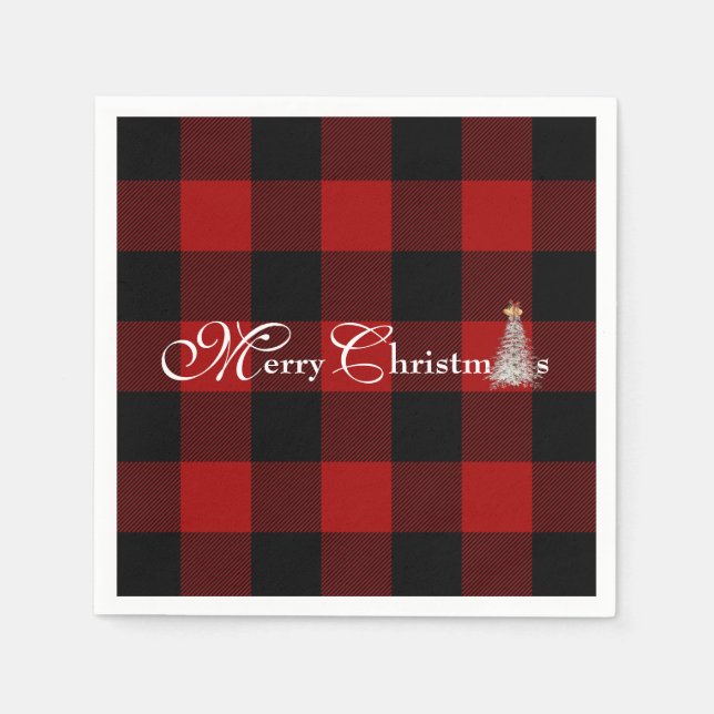 Merry Christmas with tree on buffalo plaid Napkins (Front)