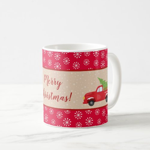 Merry Christmas with Truck and Tree Family Name Coffee Mug