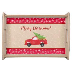 Merry Christmas with Truck and Tree, Family Name Serving Tray