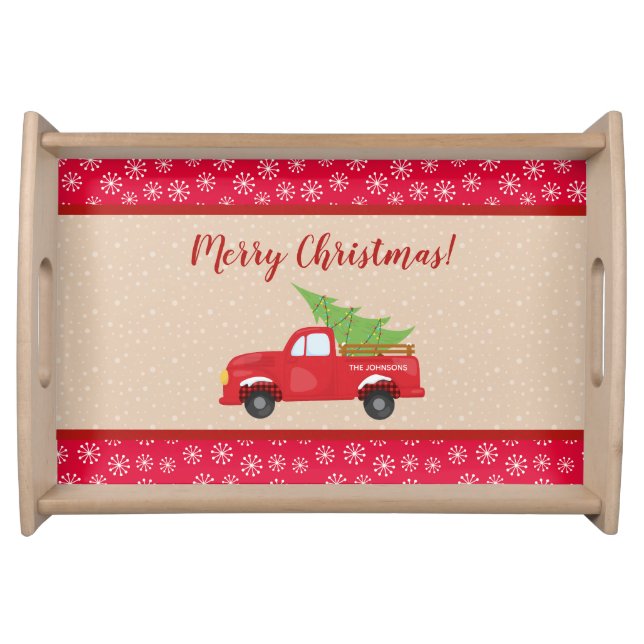 Merry Christmas with Truck and Tree, Family Name Serving Tray (Front)